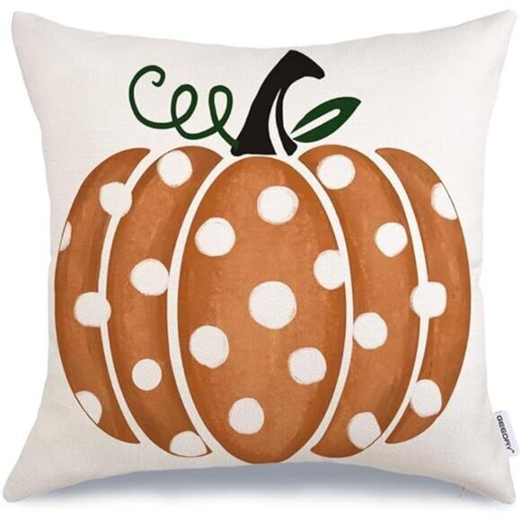 Fall Polka Dots Pumpkin‎ Pillow Covers - 18x18 Inch Decorative Throw Covers - Picture 6 of 6
